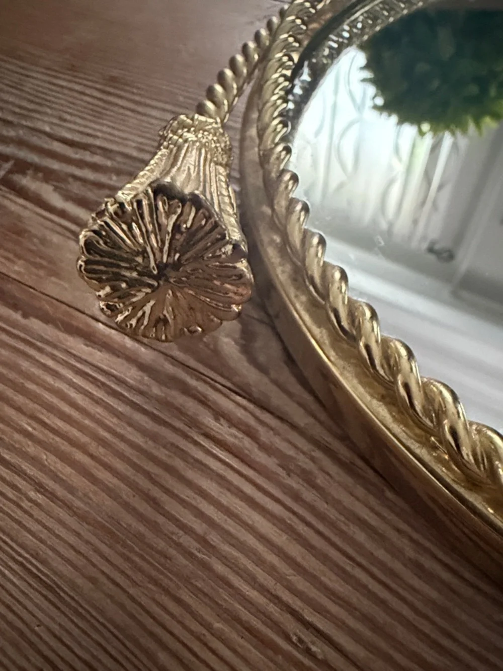 Vintage Large Oval Mirror Vanity Tray Gold Tone Metal Rope Tassels Velvet Bottom